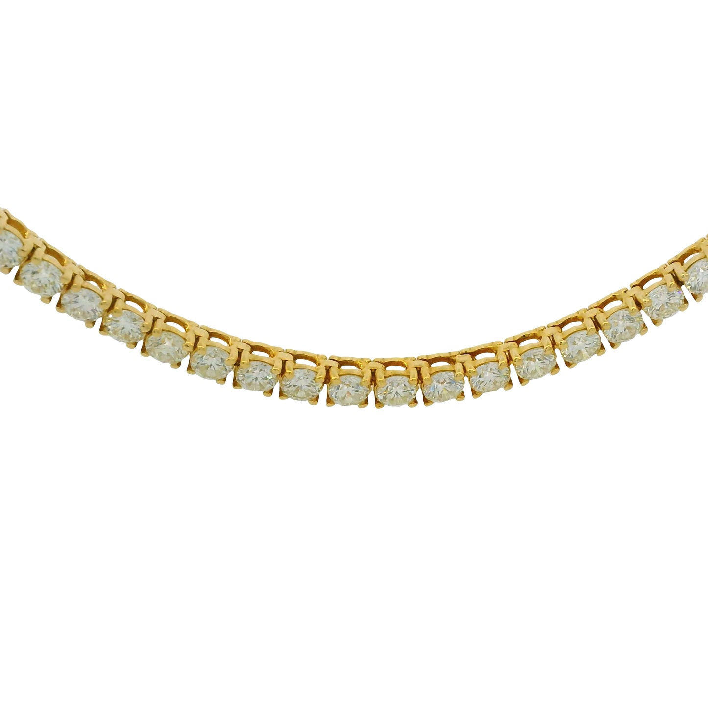 18k Yellow Gold Natural 11.77 Carat Round Brilliant Diamond Tennis Necklace