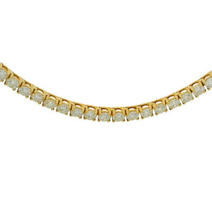 18k Yellow Gold Natural 11.77 Carat Round Brilliant Diamond Tennis Necklace