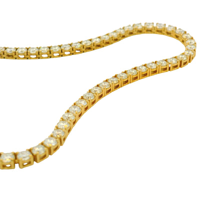 18k Yellow Gold Natural 11.77 Carat Round Brilliant Diamond Tennis Necklace