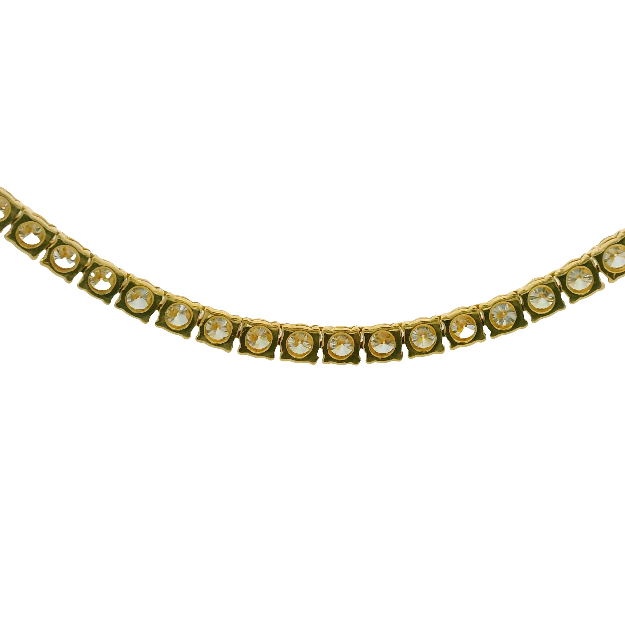 18k Yellow Gold Natural 11.77 Carat Round Brilliant Diamond Tennis Necklace