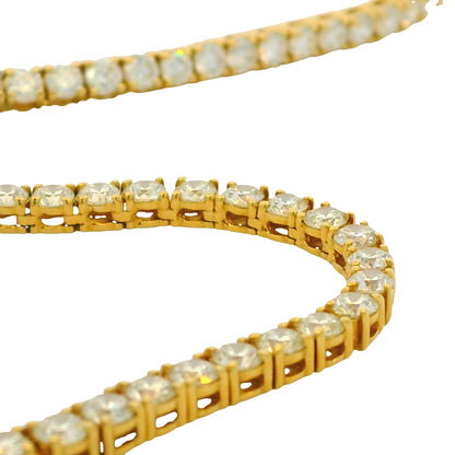 18k Yellow Gold Natural 11.77 Carat Round Brilliant Diamond Tennis Necklace