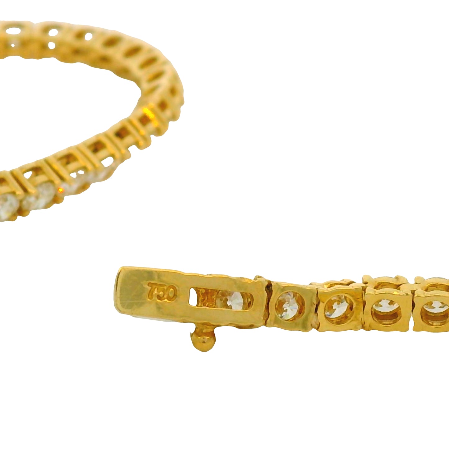 18k Yellow Gold Natural 11.77 Carat Round Brilliant Diamond Tennis Necklace