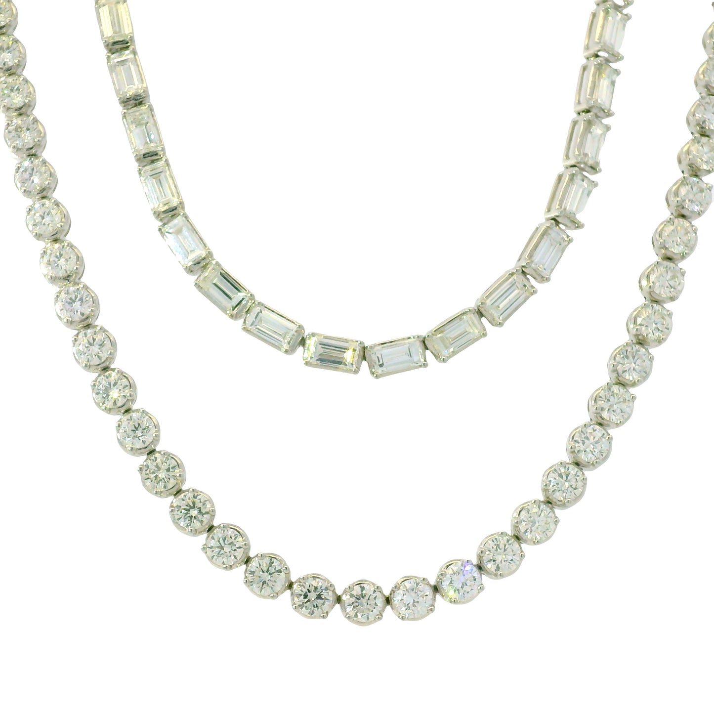 18k White Gold Natural 20.59 Carat Double Strand Diamond Tennis Necklace