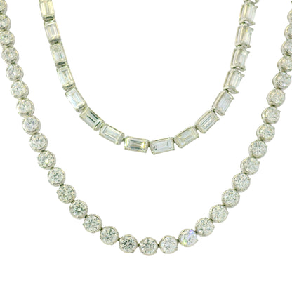 18k White Gold Natural 20.59 Carat Double Strand Diamond Tennis Necklace