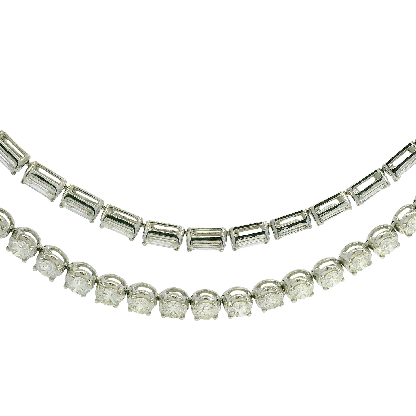18k White Gold Natural 20.59 Carat Double Strand Diamond Tennis Necklace