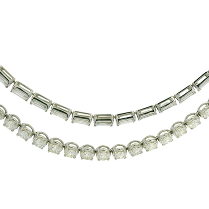 18k White Gold Natural 20.59 Carat Double Strand Diamond Tennis Necklace