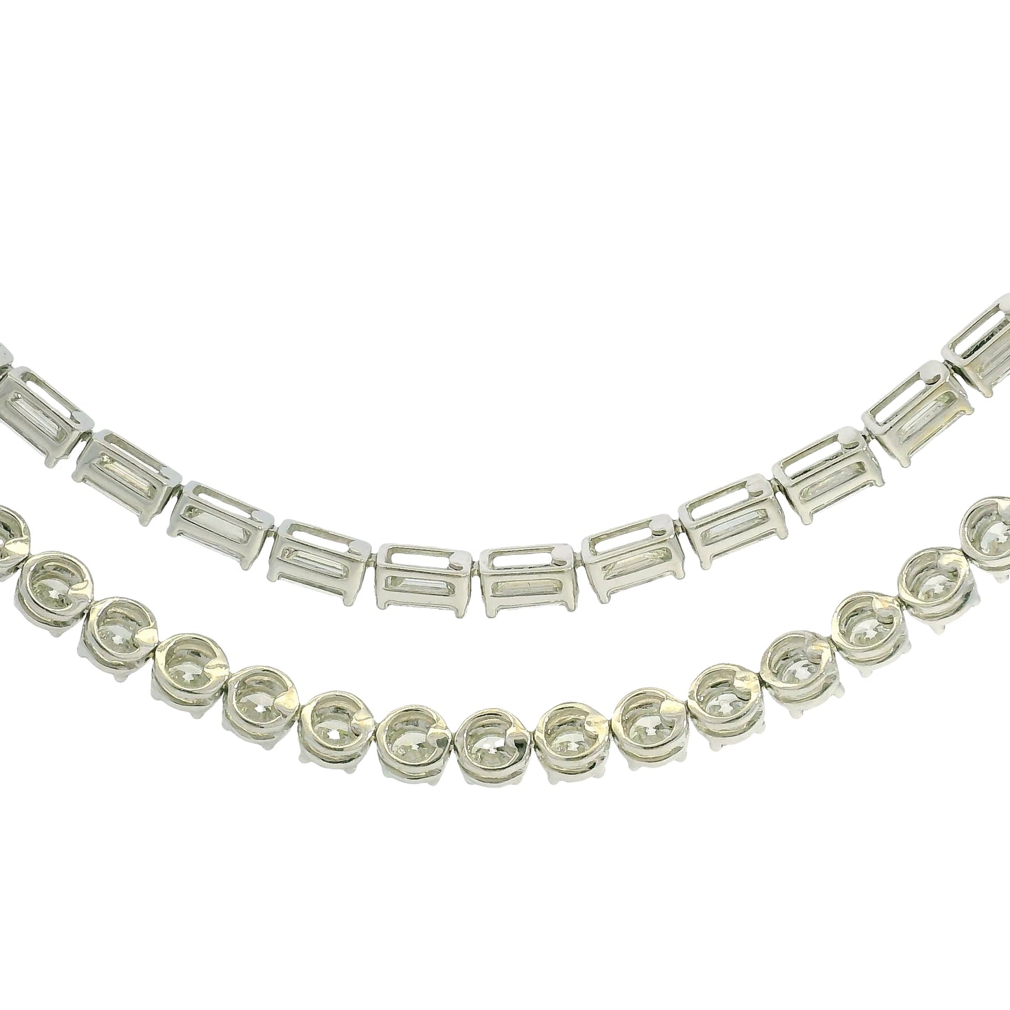 18k White Gold Natural 20.59 Carat Double Strand Diamond Tennis Necklace