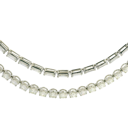 18k White Gold Natural 20.59 Carat Double Strand Diamond Tennis Necklace