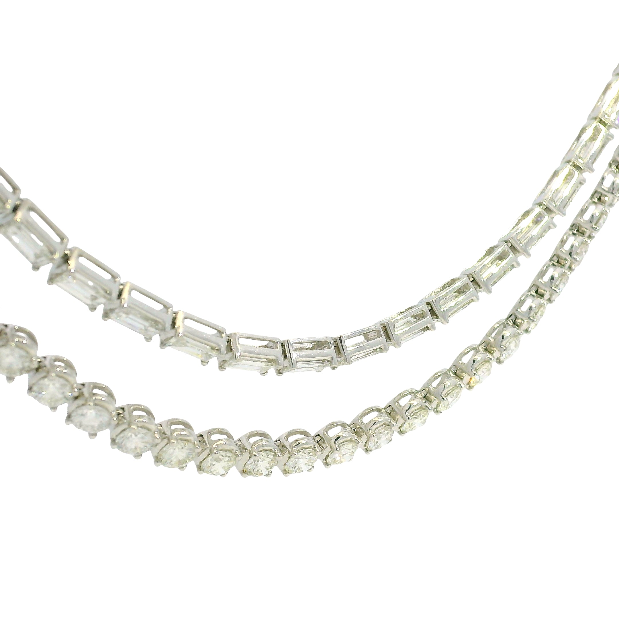 18k White Gold Natural 20.59 Carat Double Strand Diamond Tennis Necklace
