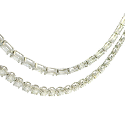 18k White Gold Natural 20.59 Carat Double Strand Diamond Tennis Necklace