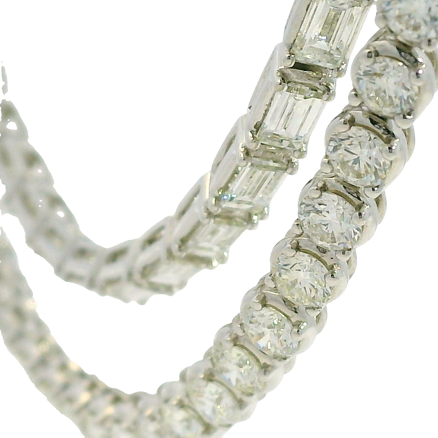 18k White Gold Natural 20.59 Carat Double Strand Diamond Tennis Necklace