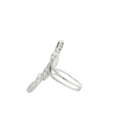 18K White Gold Natural Round Brilliant & Baguette Cut Diamond Double Butterfly Ring