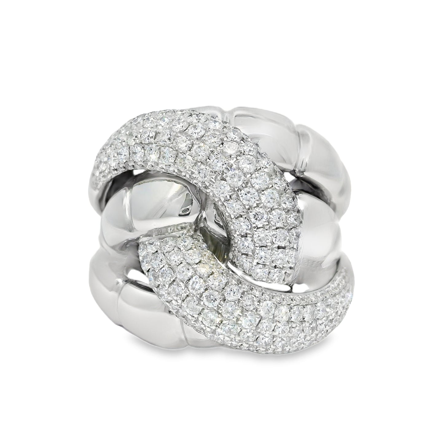 18k White Gold Natural 2.24 Carat Diamond Twisted Knot Ring
