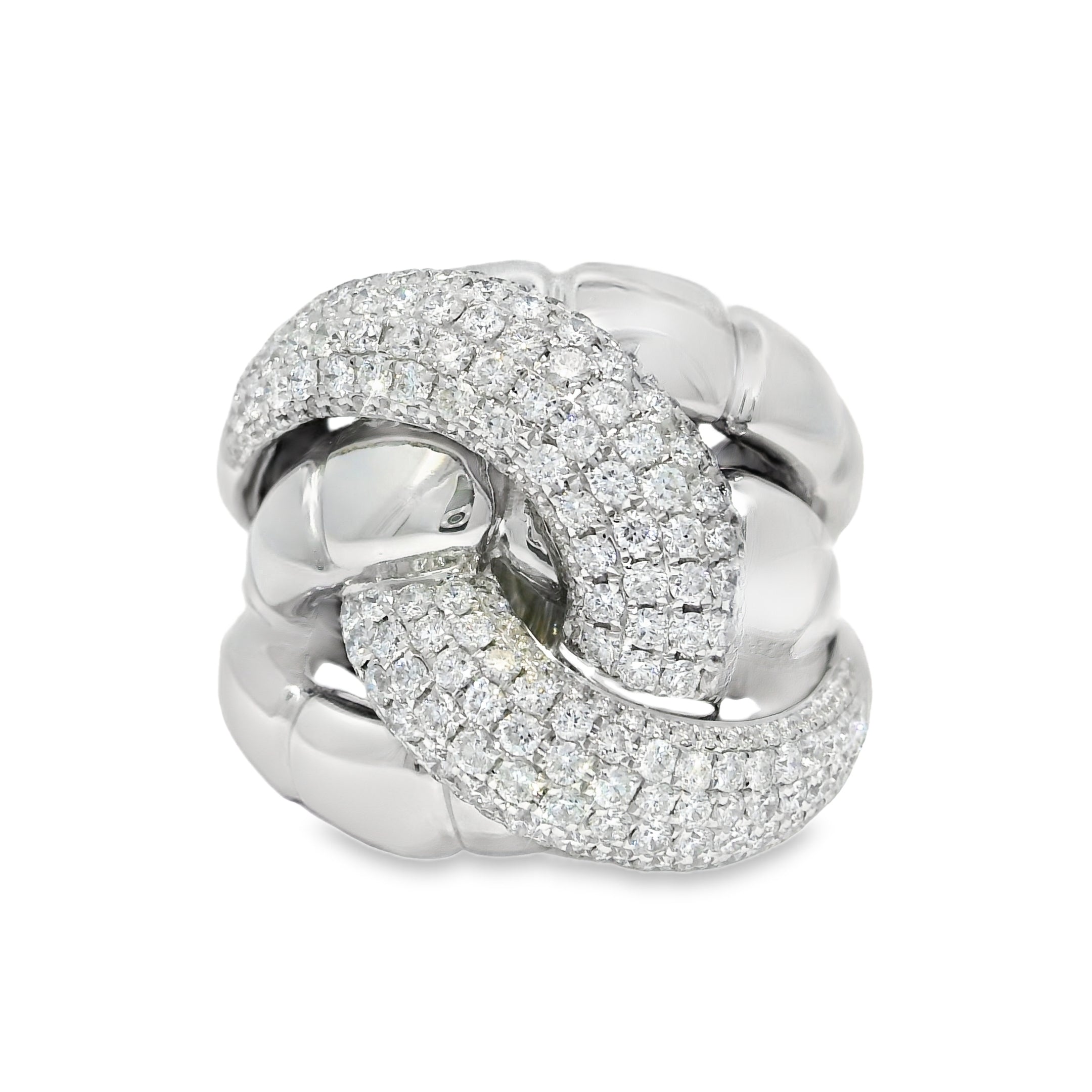 18k White Gold Natural 2.24 Carat Diamond Twisted Knot Ring