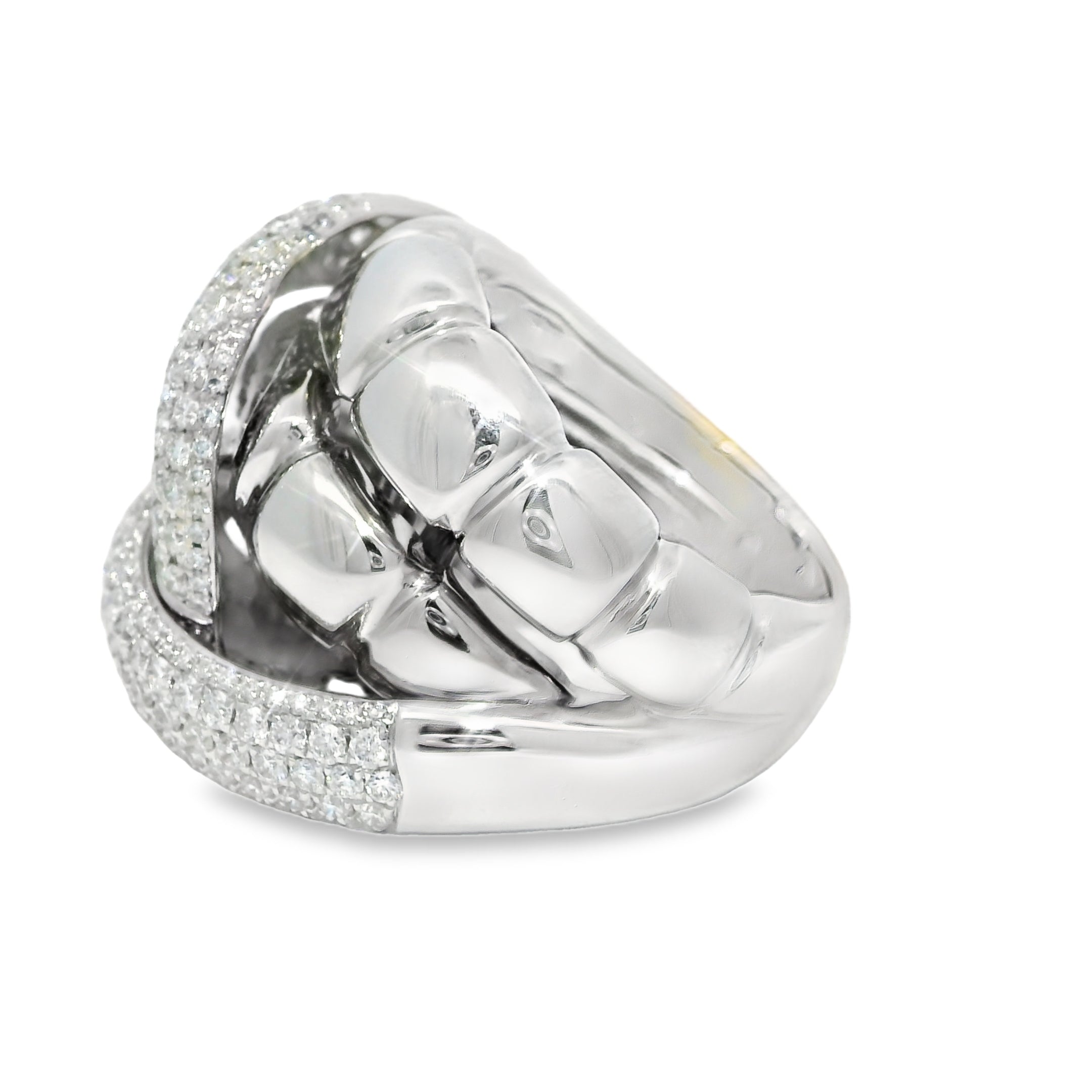 18k White Gold Natural 2.24 Carat Diamond Twisted Knot Ring