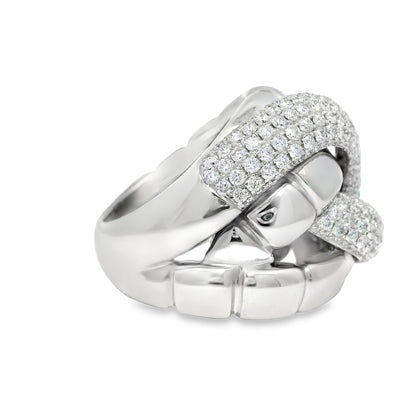 18k White Gold Natural 2.24 Carat Diamond Twisted Knot Ring