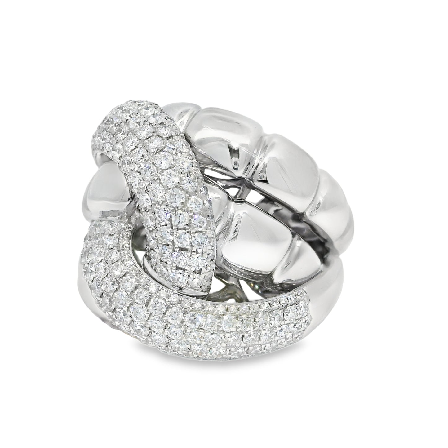 18k White Gold Natural 2.24 Carat Diamond Twisted Knot Ring