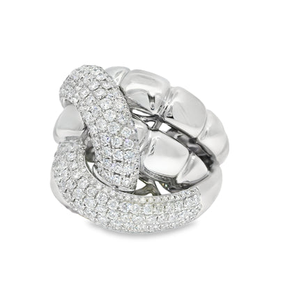 18k White Gold Natural 2.24 Carat Diamond Twisted Knot Ring