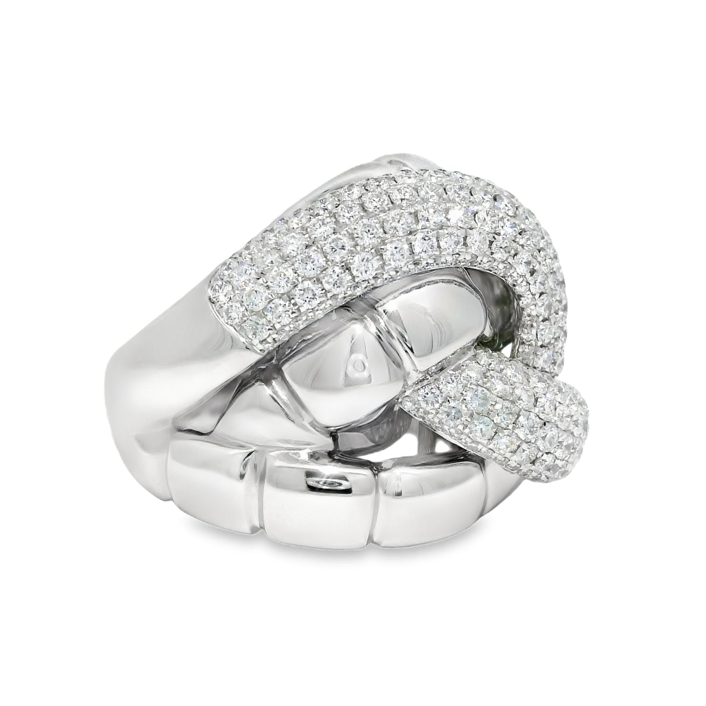 18k White Gold Natural 2.24 Carat Diamond Twisted Knot Ring