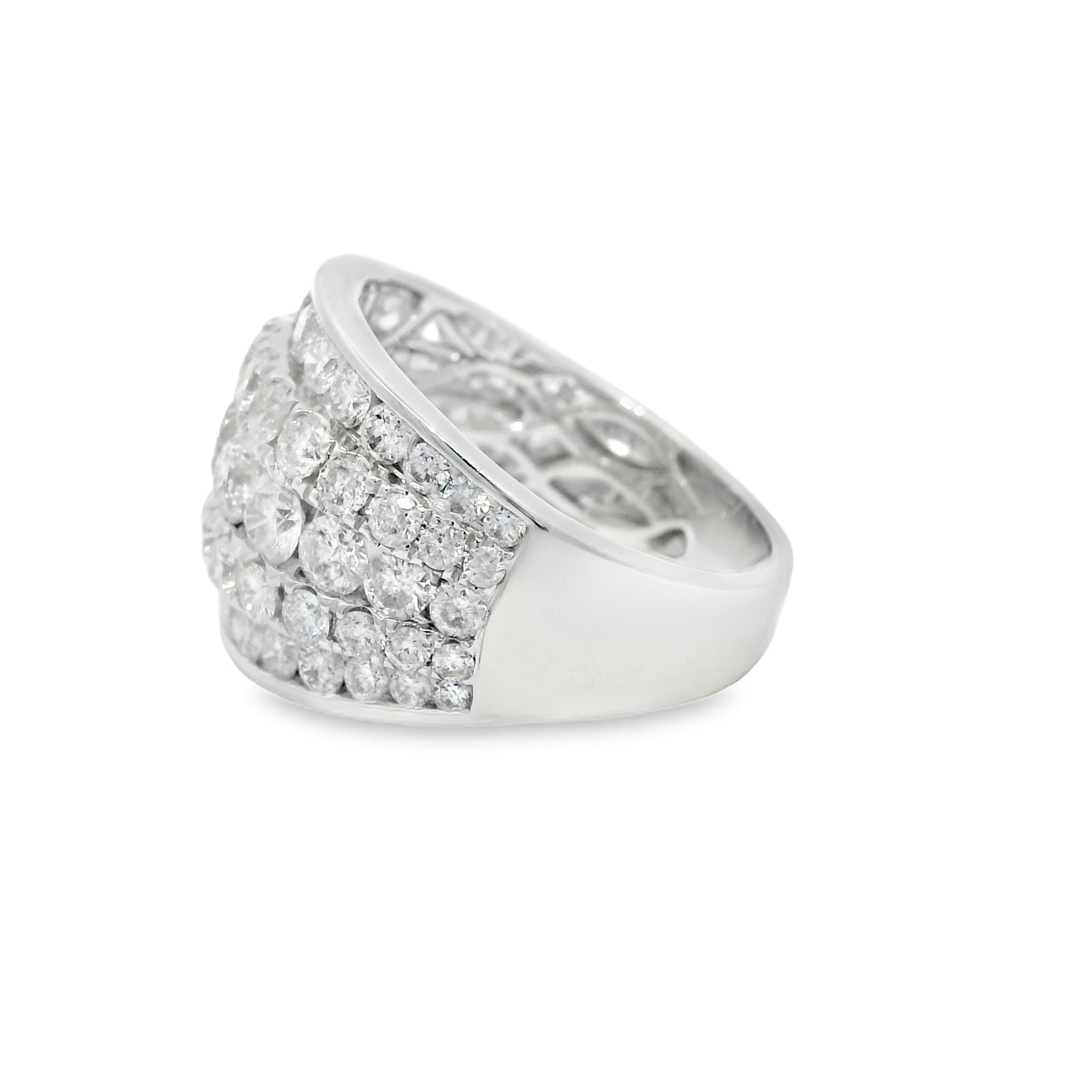 14k White Gold Natural 3.63 Carat Diamond 5-Row Wide Band