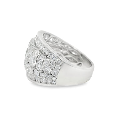 14k White Gold Natural 3.63 Carat Diamond 5-Row Wide Band