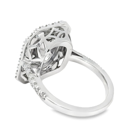 GIA 18k White Gold Natural Green 4.15 Carat Radiant Cut Diamond Double Halo Ring