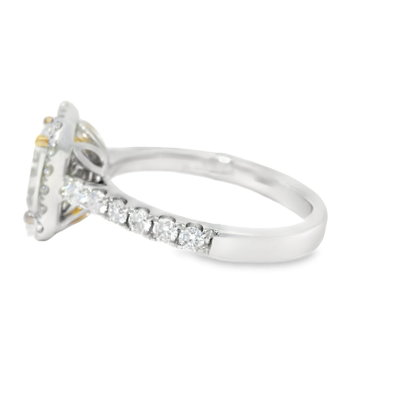 18k White Gold Natural Yellow 1.77 Carat Radiant Cut Diamond Halo Engagement Ring