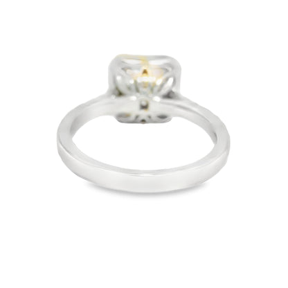 18k White Gold Natural Yellow 1.77 Carat Radiant Cut Diamond Halo Engagement Ring