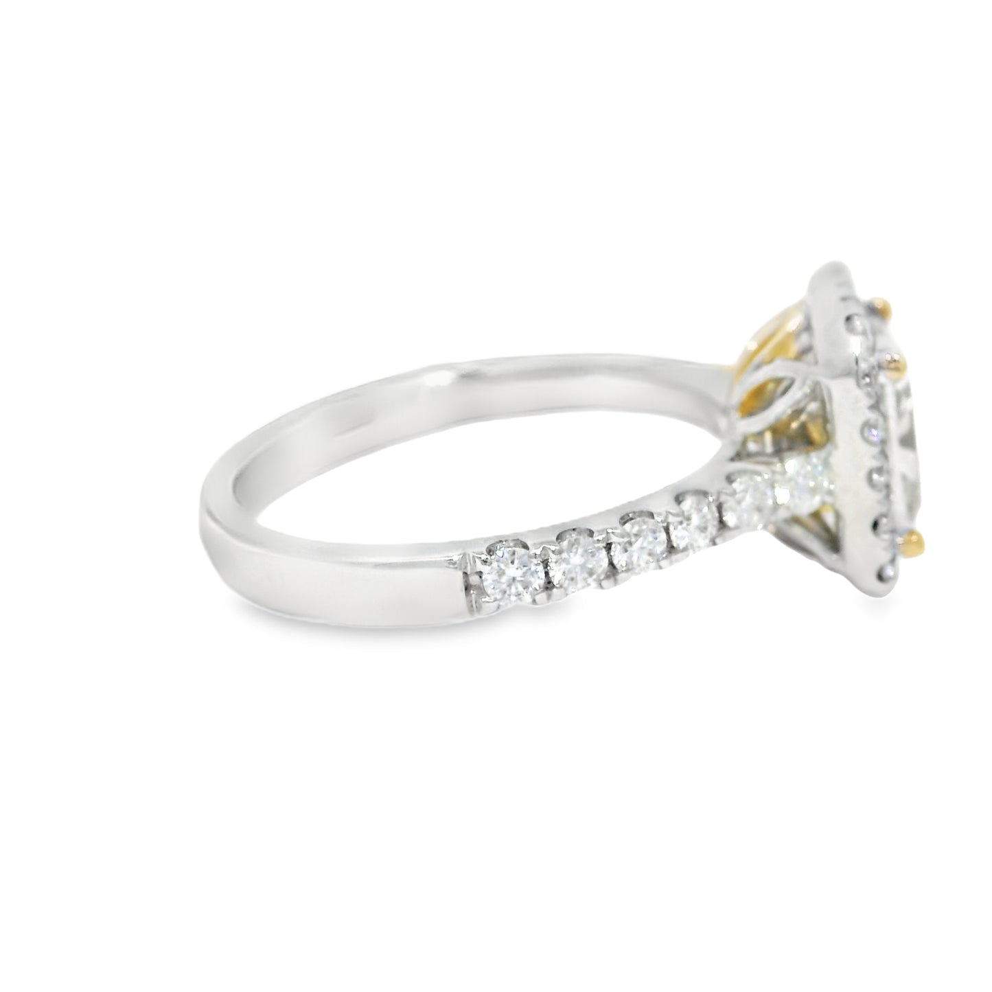 18k White Gold Natural Yellow 1.77 Carat Radiant Cut Diamond Halo Engagement Ring