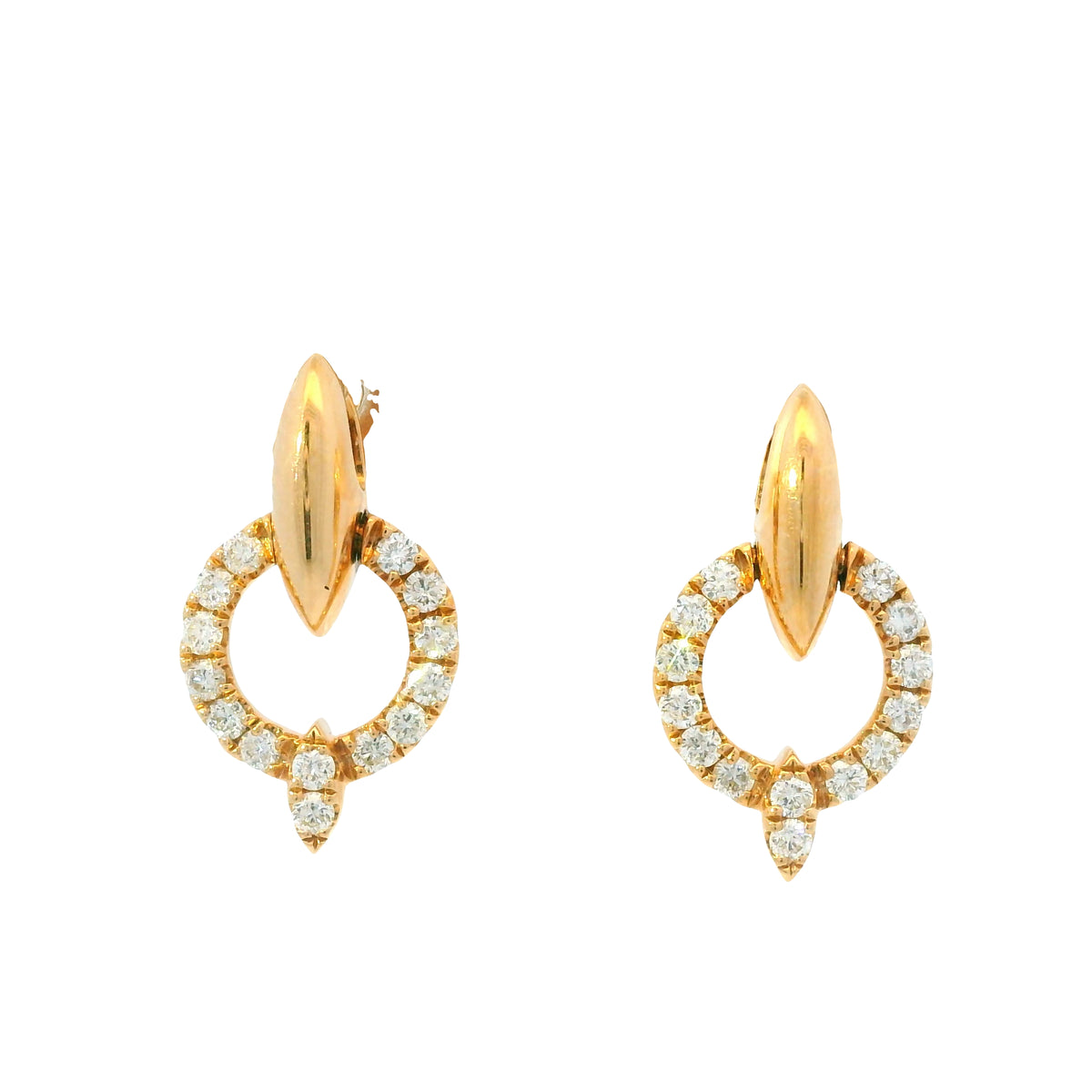 14K Rose Gold Natural Round Brilliant Diamond Circle Drop Earrings