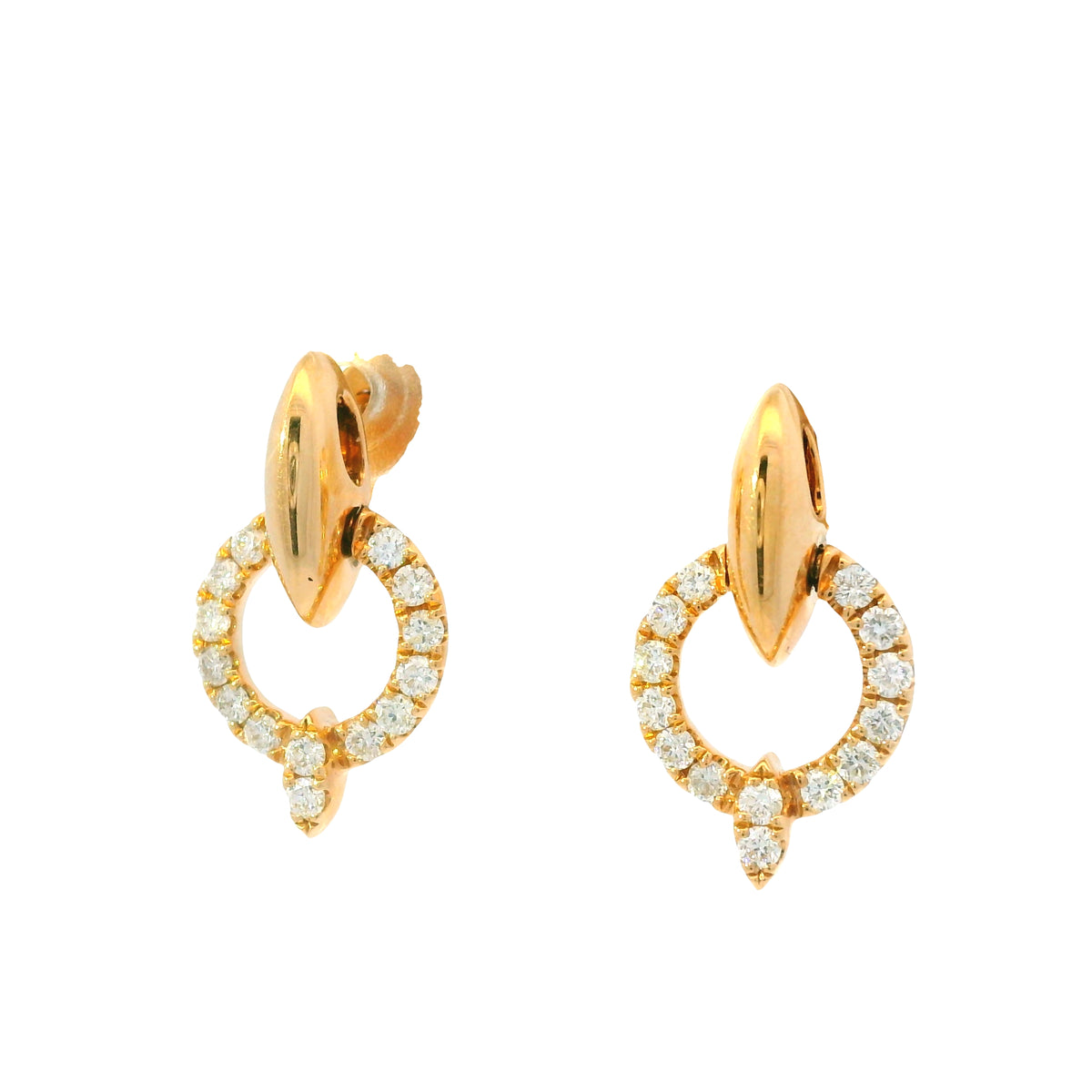 14K Rose Gold Natural Round Brilliant Diamond Circle Drop Earrings