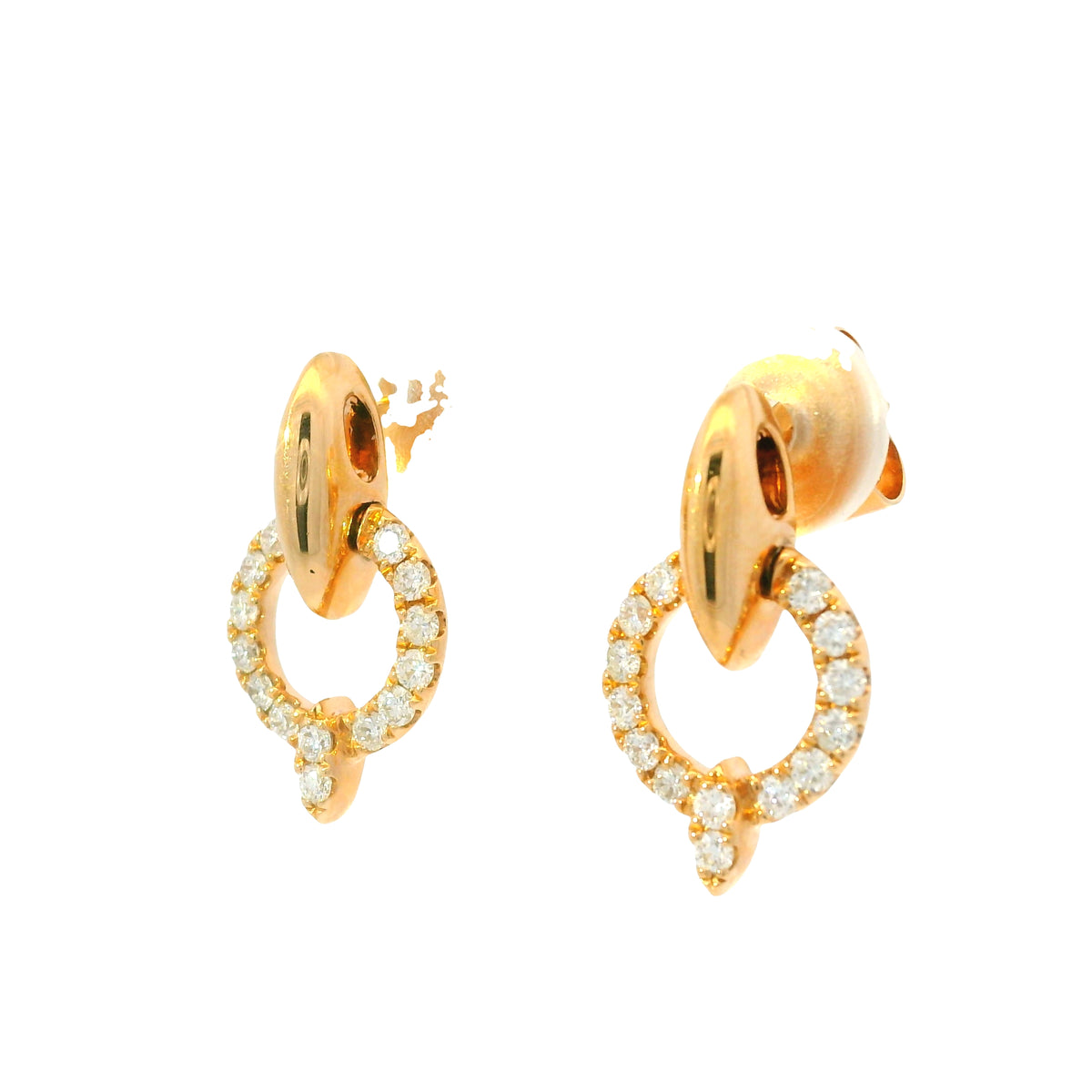 14K Rose Gold Natural Round Brilliant Diamond Circle Drop Earrings