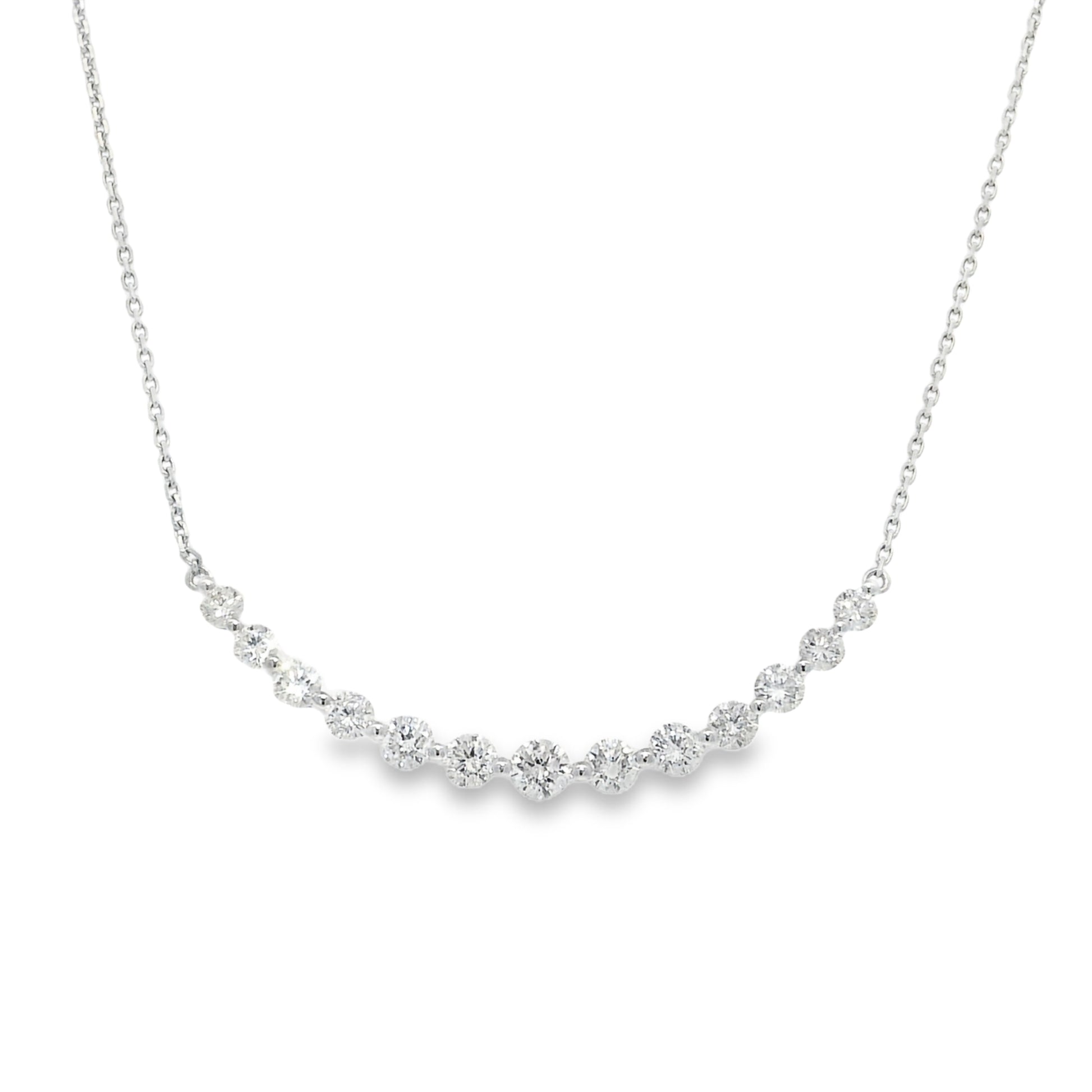 18k White Gold Natural Round Brilliant Cut Diamond Smile Necklace