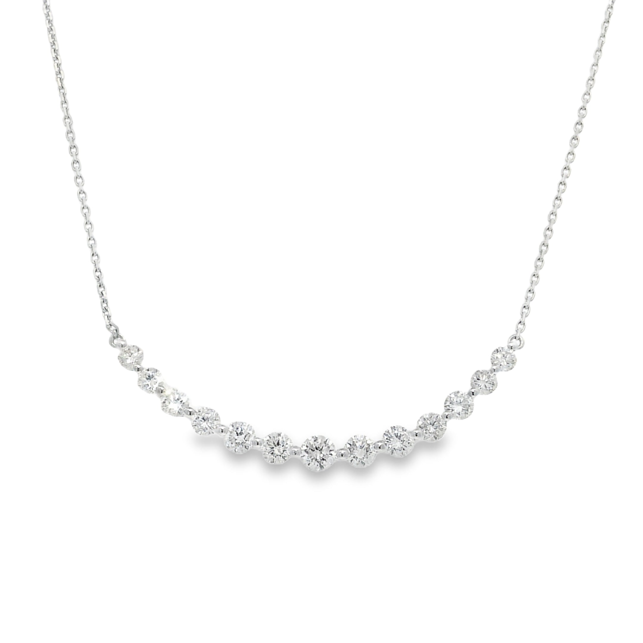 18k White Gold Natural Round Brilliant Cut Diamond Smile Necklace
