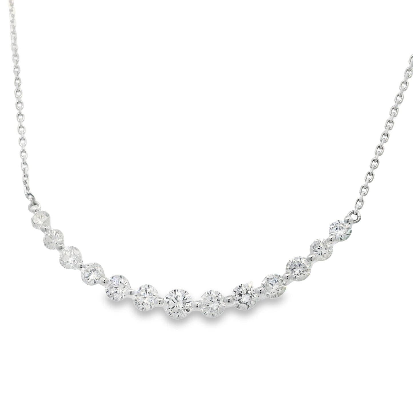 18k White Gold Natural Round Brilliant Cut Diamond Smile Necklace