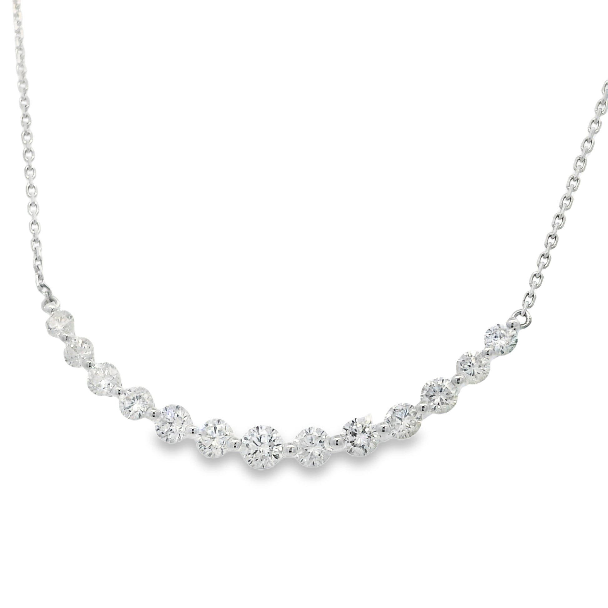 18k White Gold Natural Round Brilliant Cut Diamond Smile Necklace