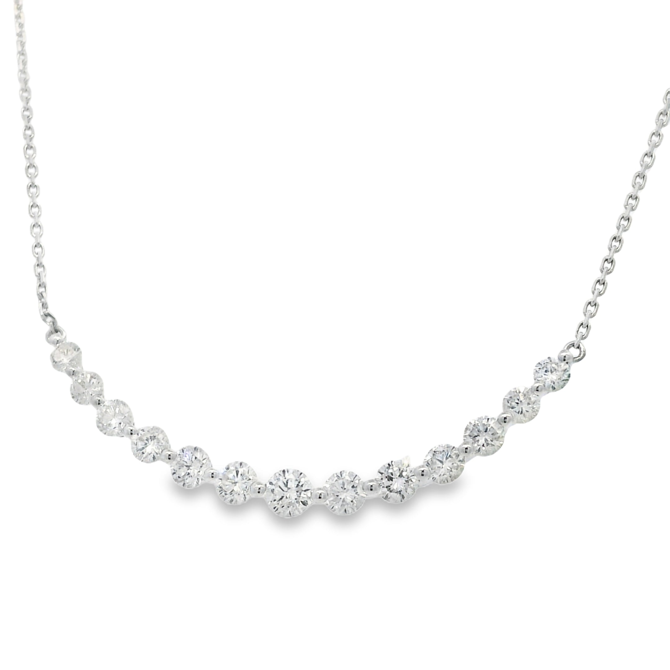 18k White Gold Natural Round Brilliant Cut Diamond Smile Necklace