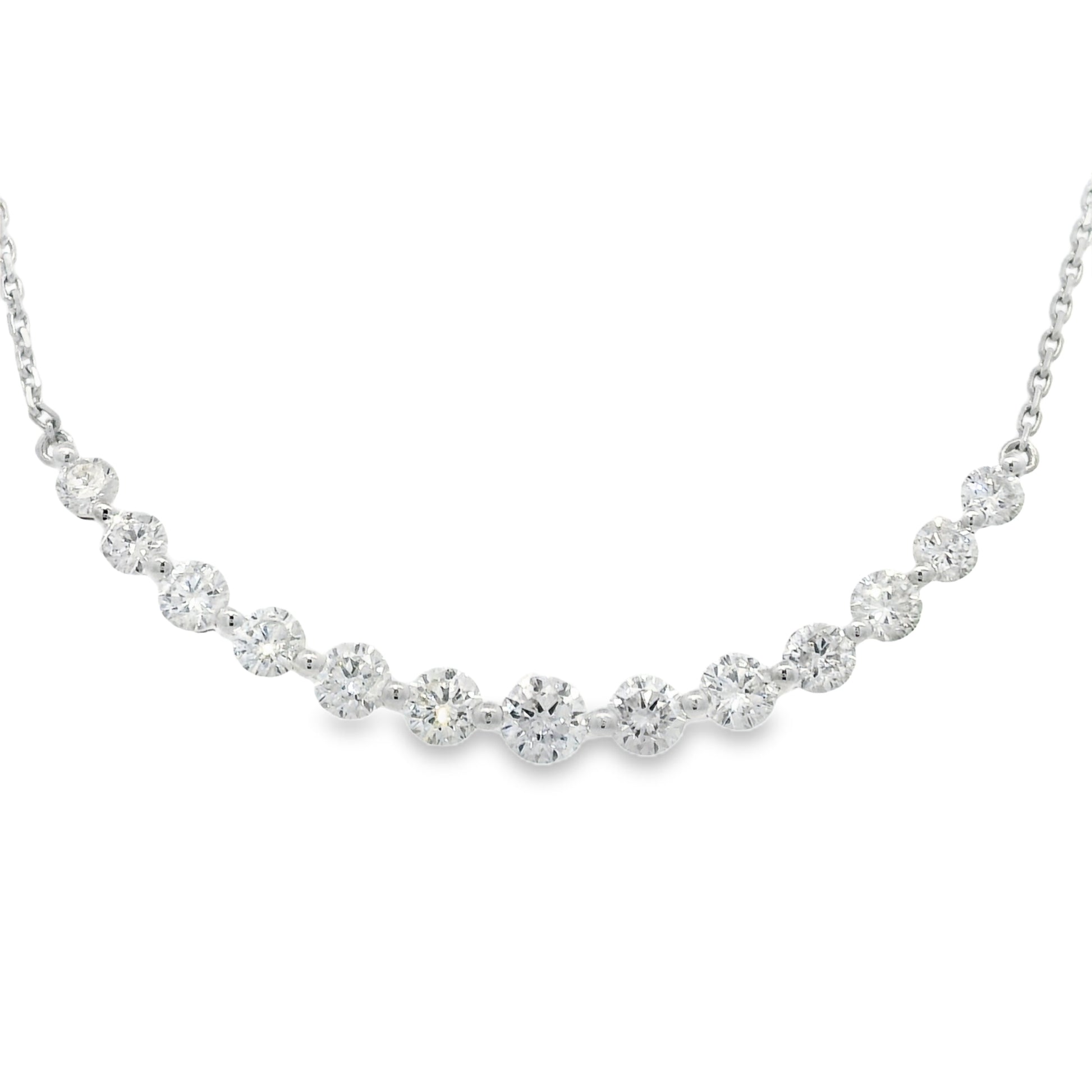 18k White Gold Natural Round Brilliant Cut Diamond Smile Necklace