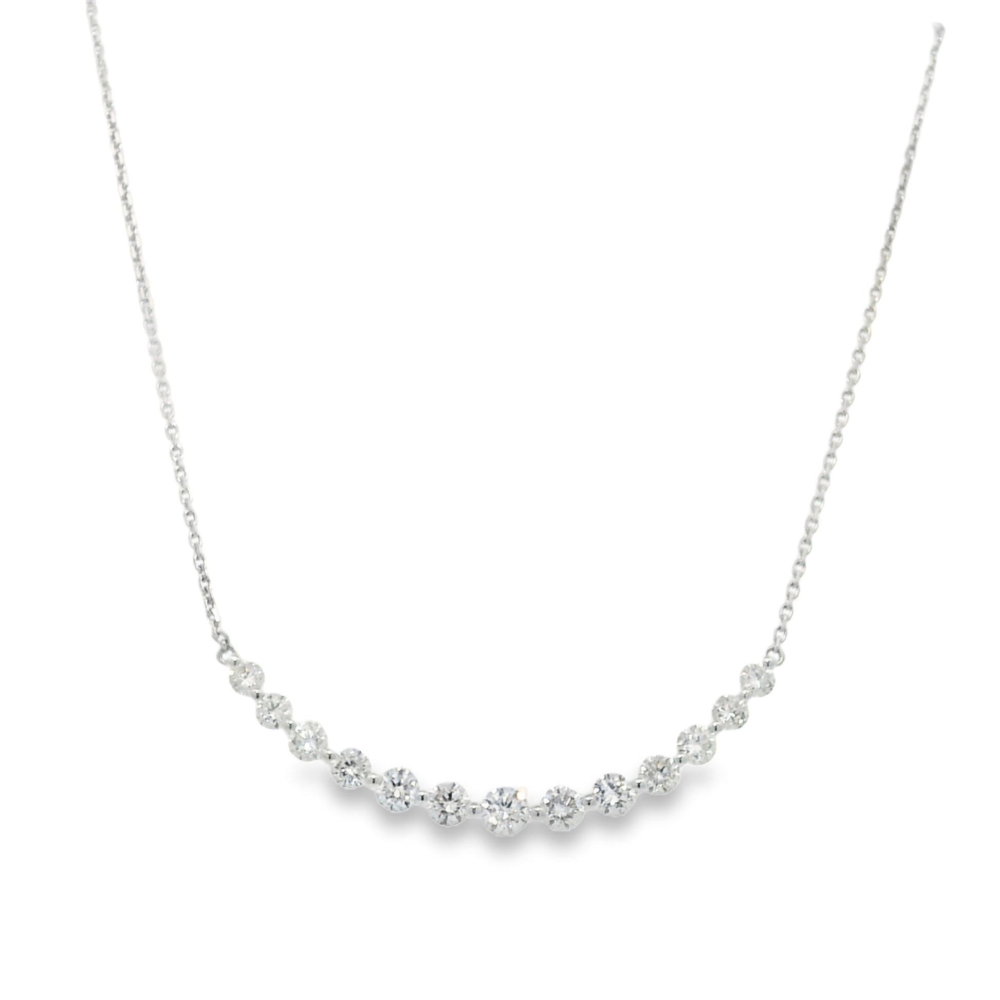 18k White Gold Natural Round Brilliant Cut Diamond Smile Necklace