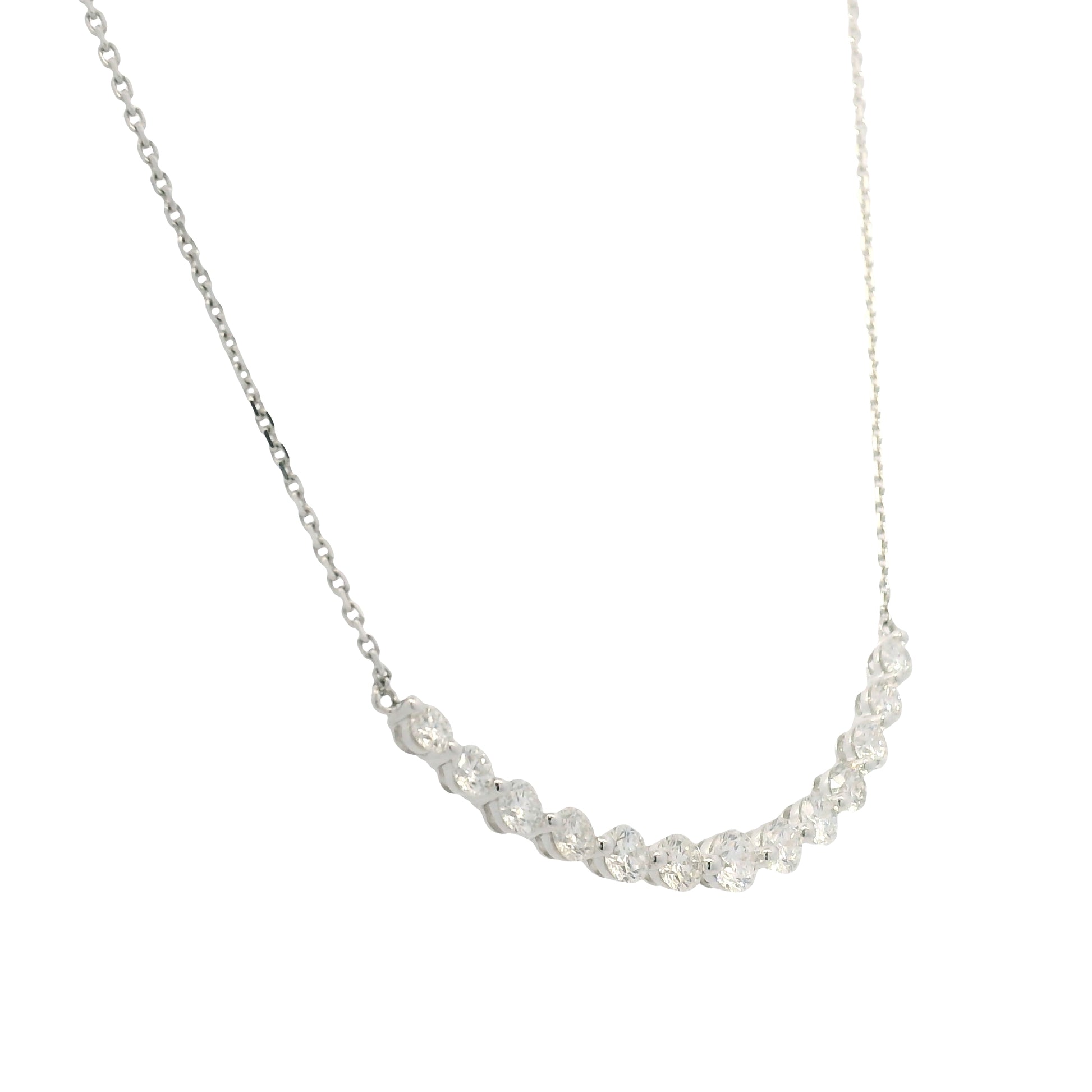 18k White Gold Natural Round Brilliant Cut Diamond Smile Necklace