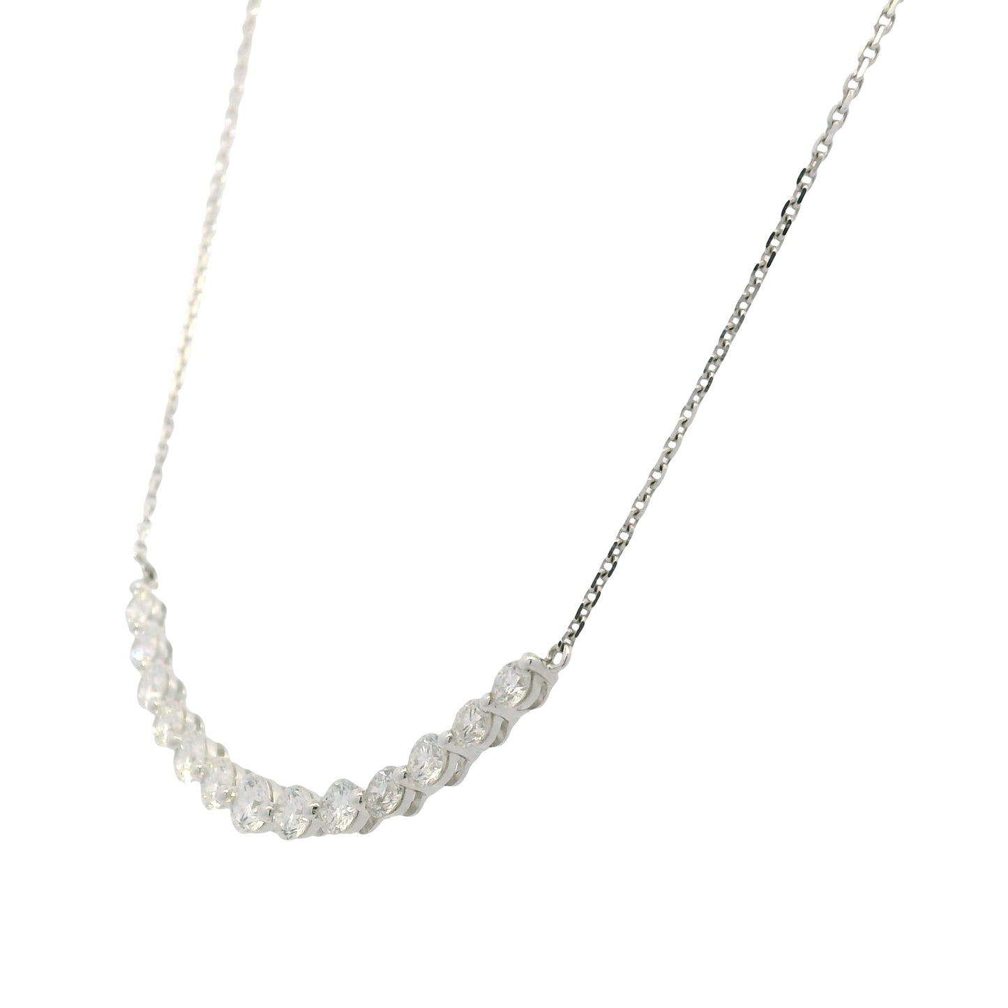 18k White Gold Natural Round Brilliant Cut Diamond Smile Necklace