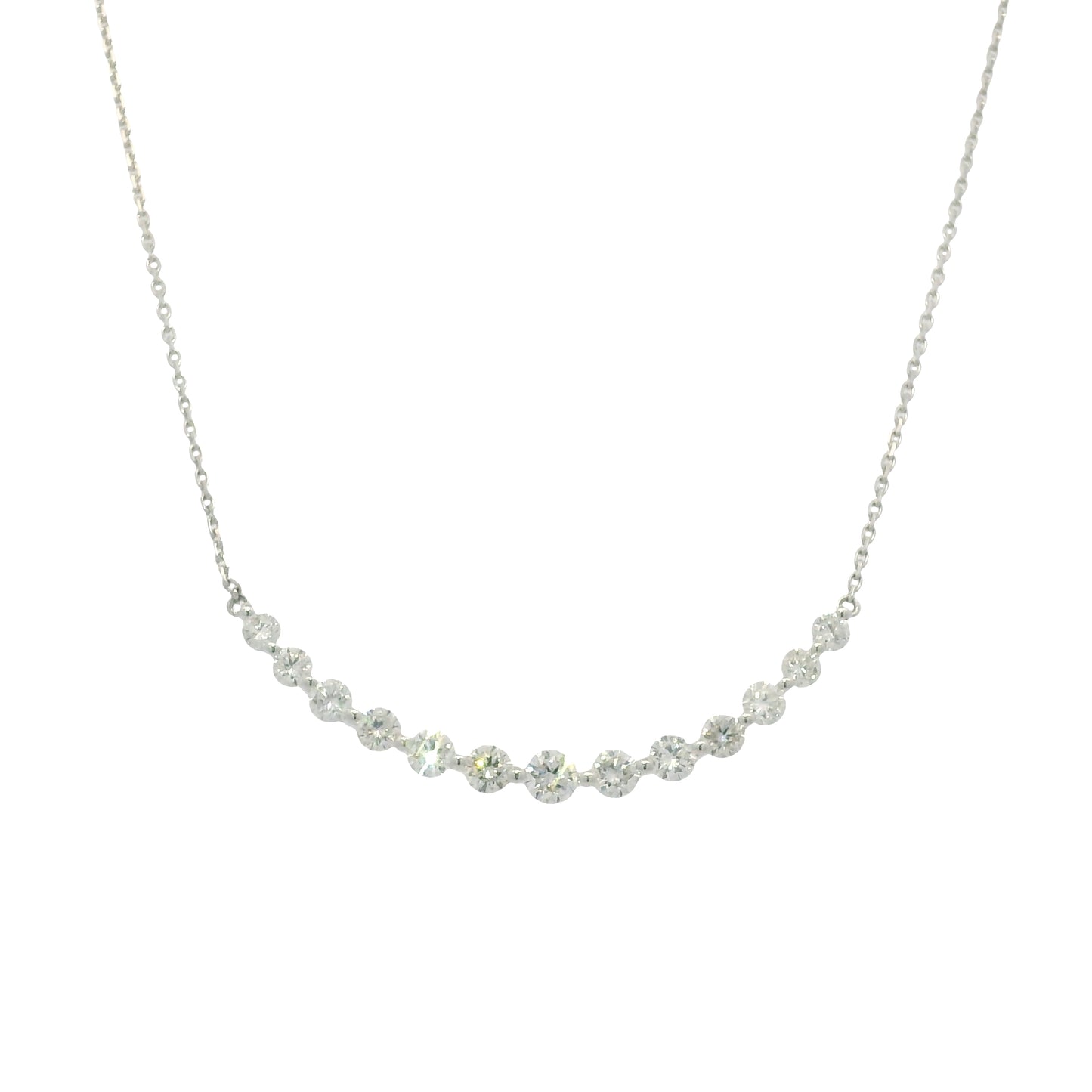 18k White Gold Natural Round Brilliant Cut Diamond Smile Necklace