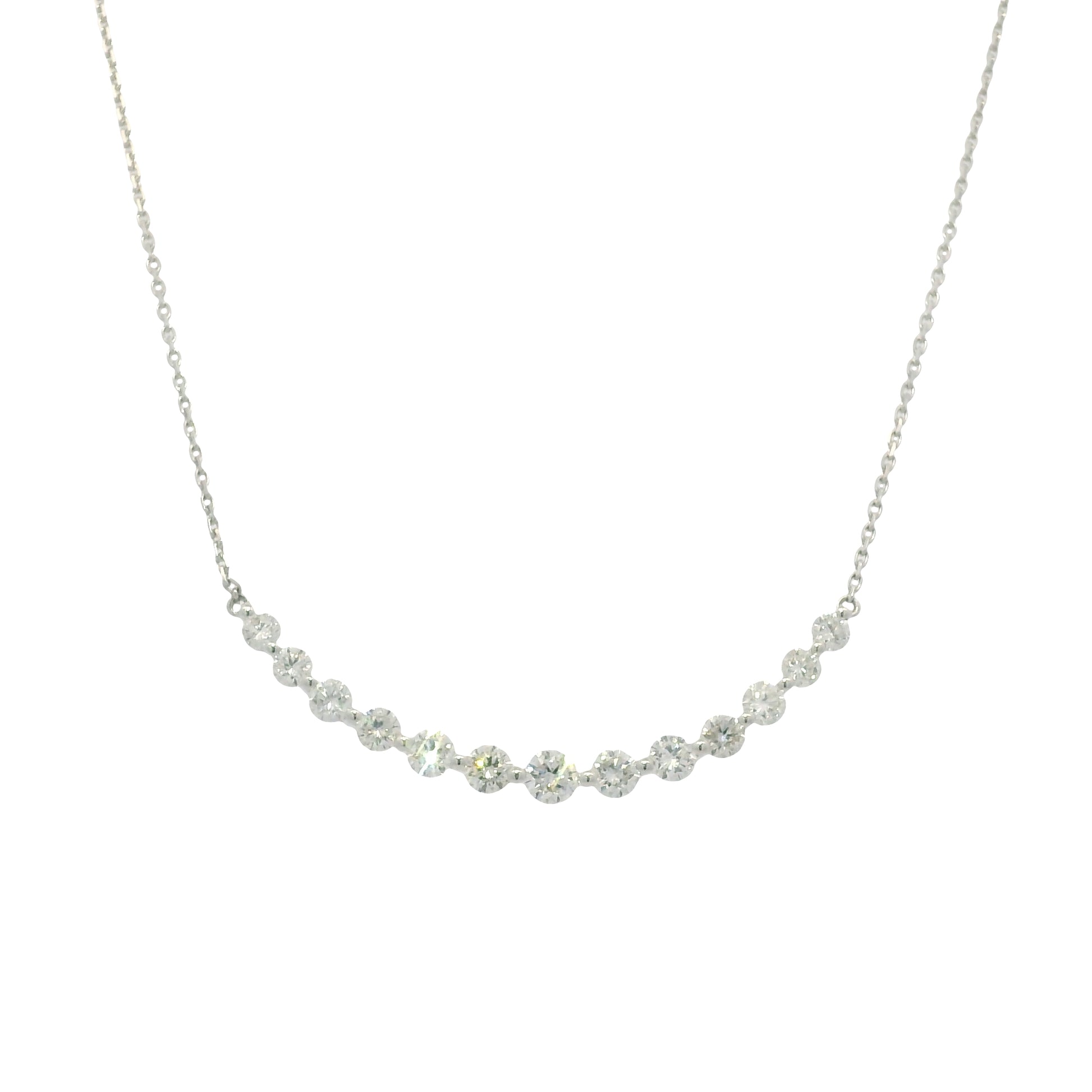 18k White Gold Natural Round Brilliant Cut Diamond Smile Necklace