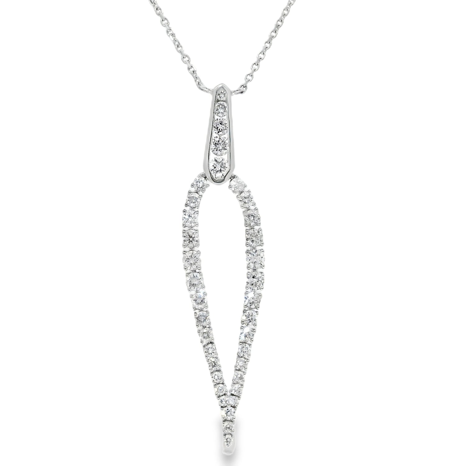 18k White Gold Natural Round Brilliant Cut Diamond Drop Pendant Necklace