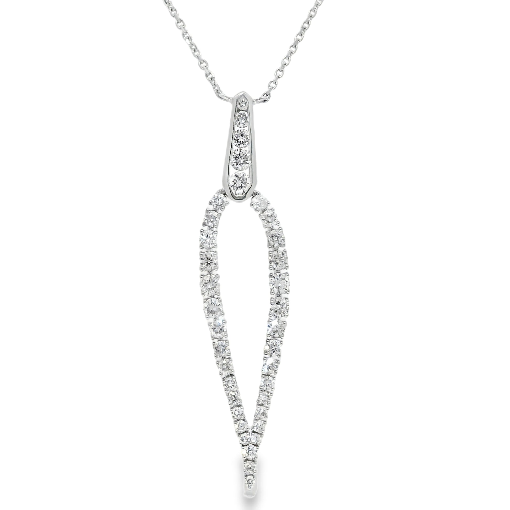 18k White Gold Natural Round Brilliant Cut Diamond Drop Pendant Necklace
