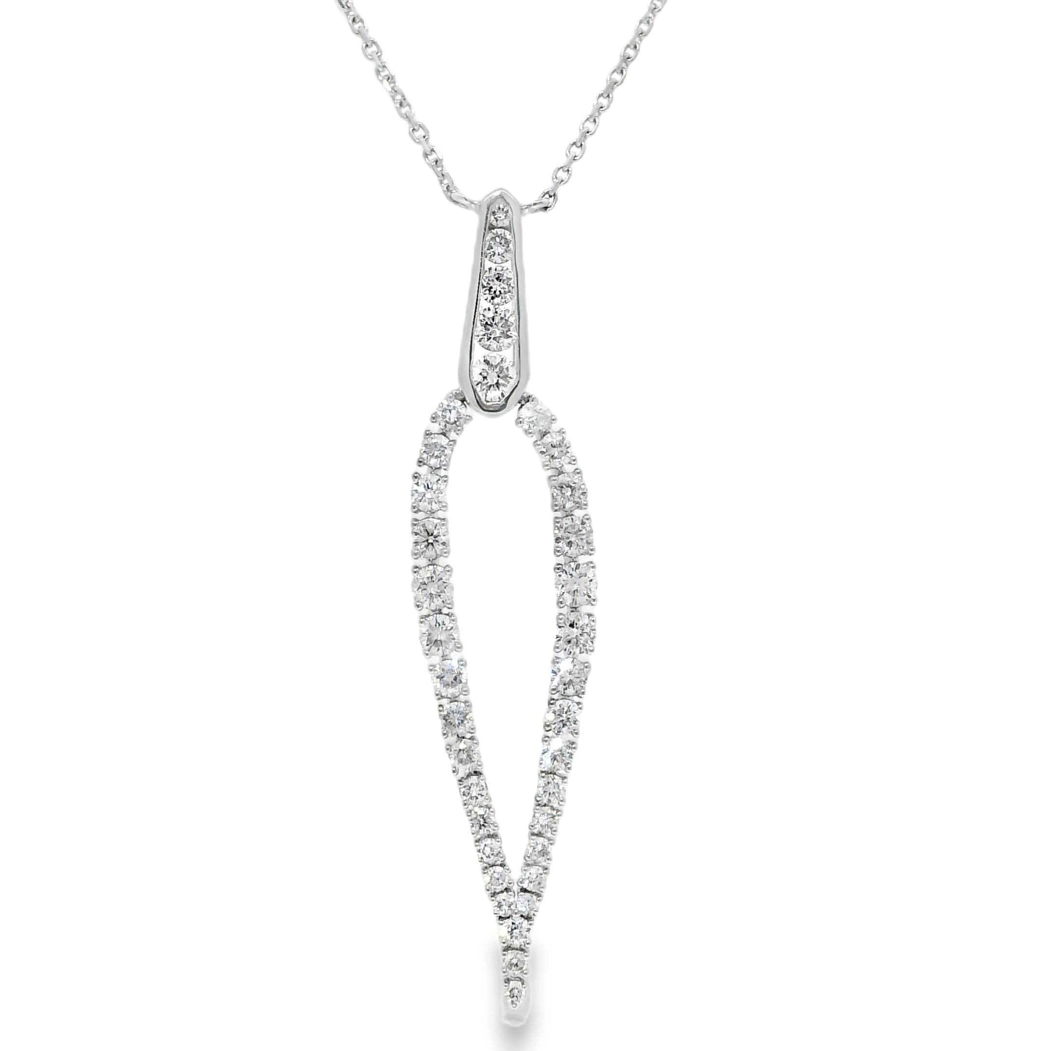 18k White Gold Natural Round Brilliant Cut Diamond Drop Pendant Necklace