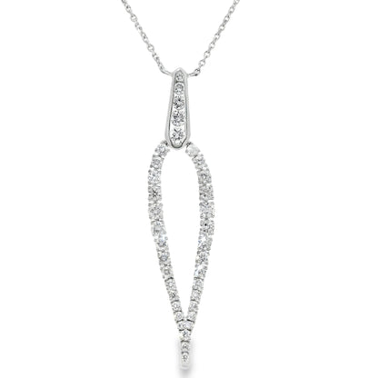 18k White Gold Natural Round Brilliant Cut Diamond Drop Pendant Necklace