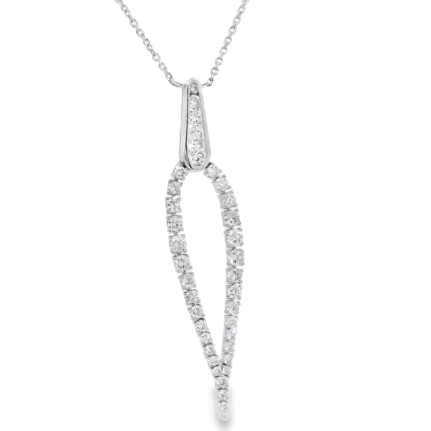 18k White Gold Natural Round Brilliant Cut Diamond Drop Pendant Necklace
