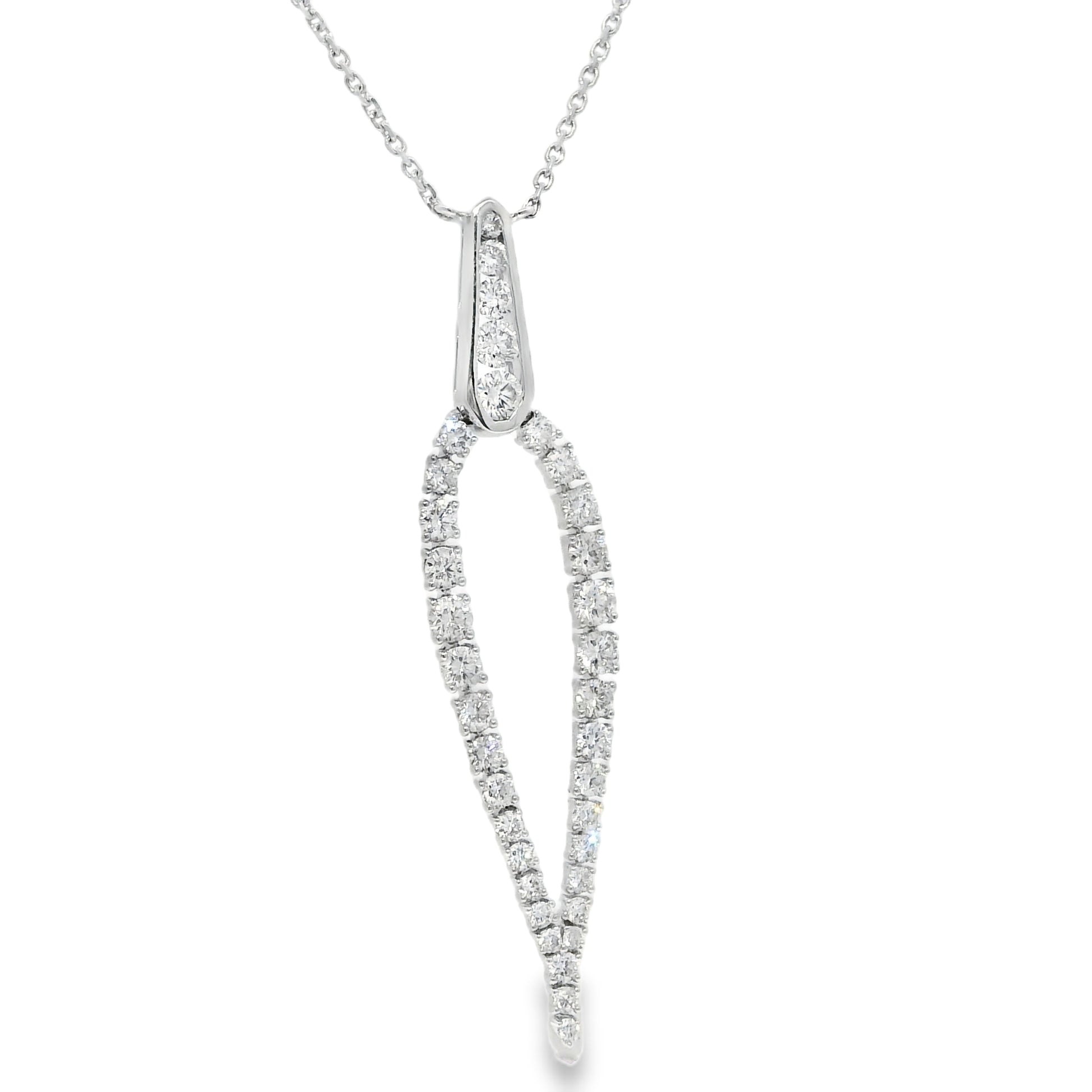 18k White Gold Natural Round Brilliant Cut Diamond Drop Pendant Necklace