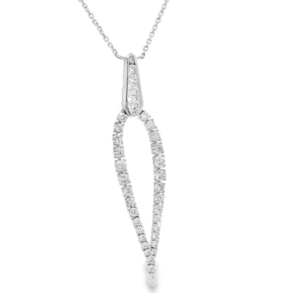 18k White Gold Natural Round Brilliant Cut Diamond Drop Pendant Necklace